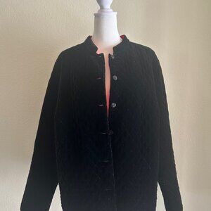French Laundry Jacket Velvet Solid Black Mandarin Evening Silk Blend Size 1X